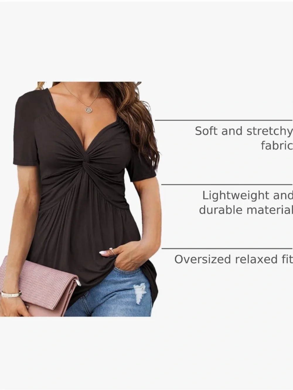 Women's Twist-Front Short Sleeve Top - Brown